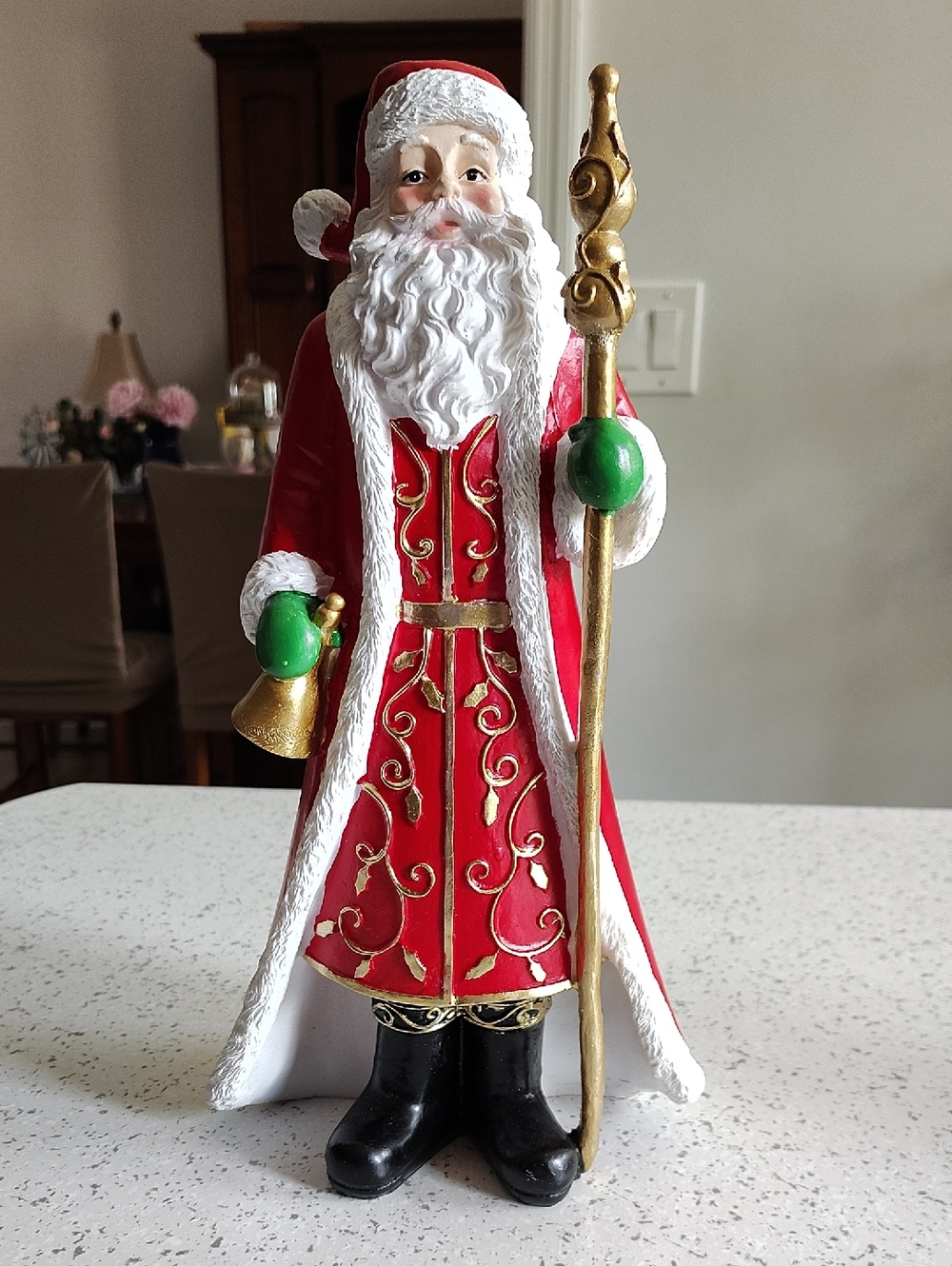 Holiday Santa Figurine Red with Gold Accents
